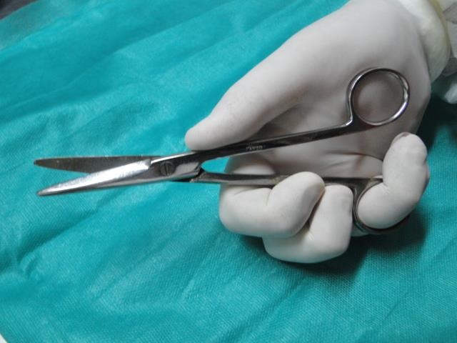 6 Guía de Estudios de Cirugía General Forma correcta de tomar la tijera para hacer el corte.