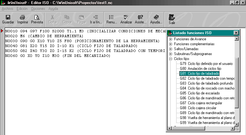Winunisoft multicnc Funciones principales Editor de código ISO Simplemente con pinchar dos