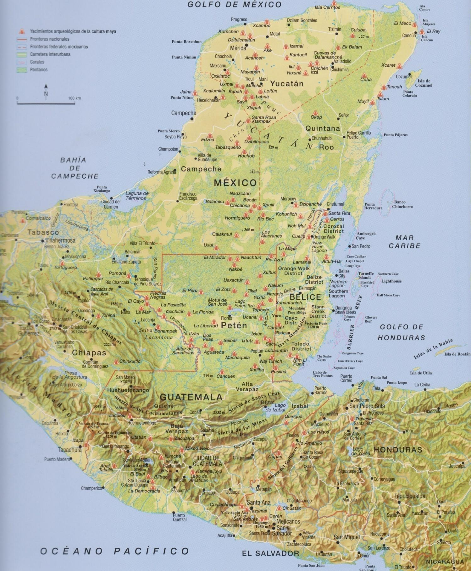 Orografía de la zona Maya Mapa que muestra la orografía de la zona Maya.