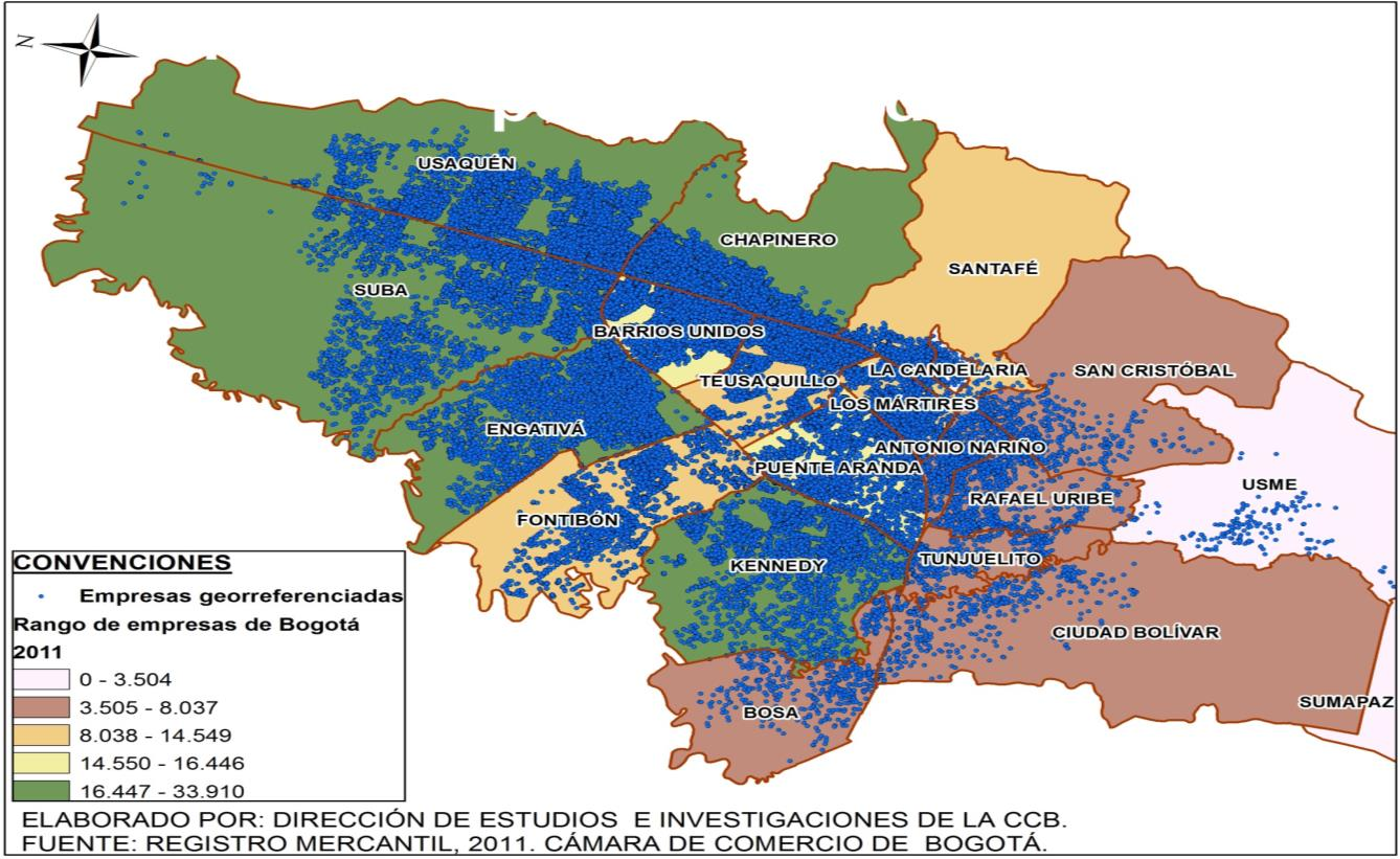 I. Contexto económico Distribución de las empresas en el territorio Mas del 50% de las empresas de Bogotá se localizan en las localidades de Suba, Chapinero, Usaquén, Engativá y Kennedy donde