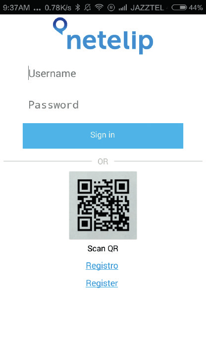 Acceso mediante usuario y contraseña En la pantalla de registro de la aplicación aparece un formulario de acceso mediante usuario y contraseña.