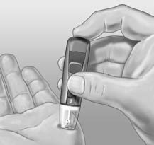 Obtención de una muestra de sangre Paso 6 Realice una punción en su antebrazo o en la palma de su mano Presione firmemente y sostenga el dispositivo de punción contra su antebrazo o palma de la mano