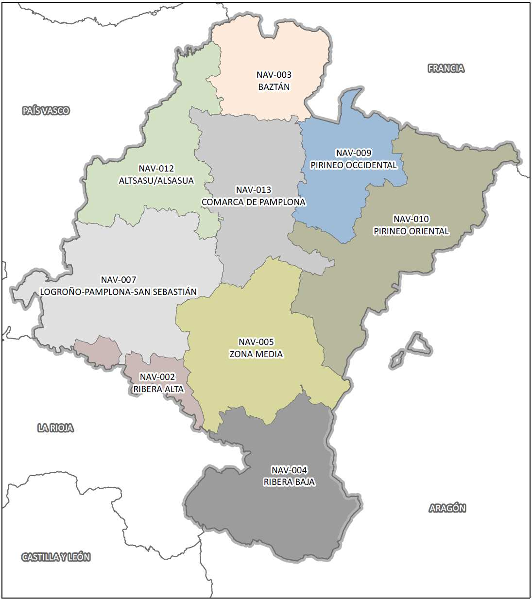 Tal y como se ha indicado, se ha planteado una zonificación de Navarra en base a criterios de accesibilidad y necesidades de movilidad de la población conforme se muestra en el siguiente mapa de