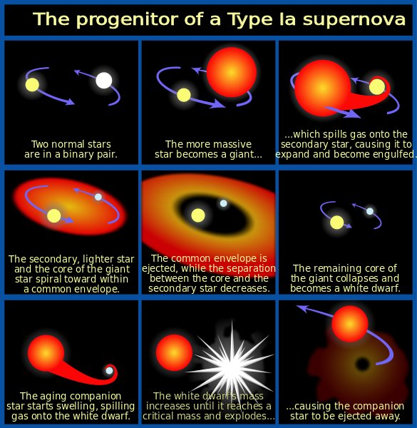 Mecanismo de formación de supernovas tipo I La formación ocurre en un sistema binario cuando las componentes evolucionan a gigantes rojas: la primera que lo hace deja una enana blanca y arroja