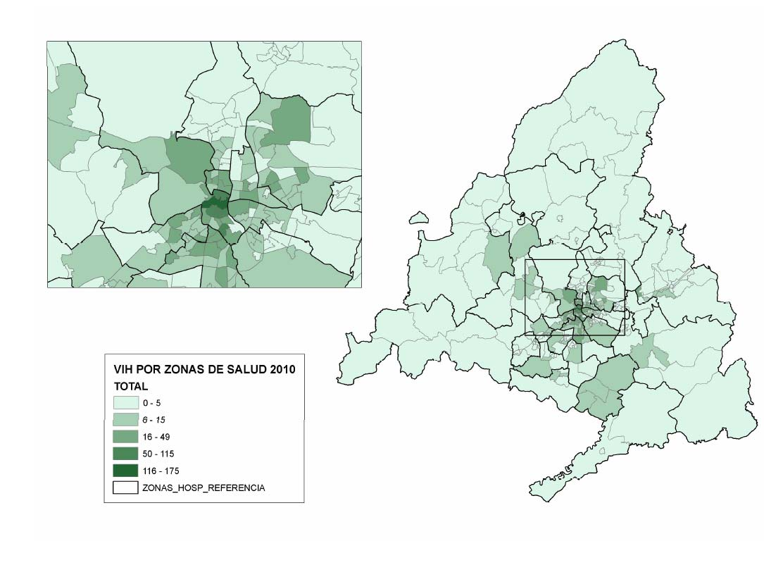 Cómo se distribuyen geográficamente los nuevos diagnósticos de VIH en la Comunidad de Madrid?