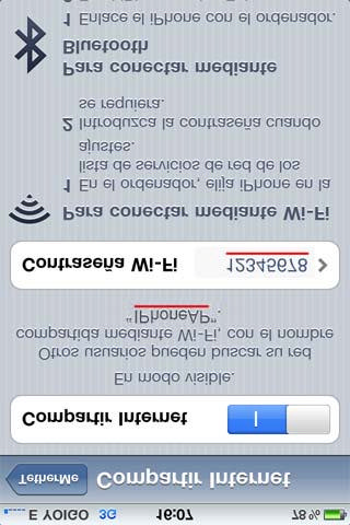 a través del IPhone. Red SSID = Nombre para la red Wifi = IPhoneAP.