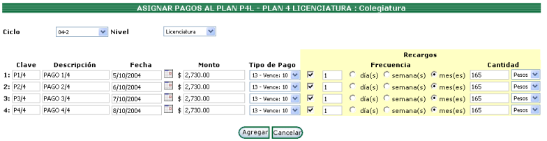 En la pantalla principal de este nivel, se listan los planes de pago que corresponden al concepto seleccionado. Figura 9.