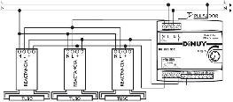 D8564 Dimmer 5 módulos Riel Din para lámparas Fluorescente Lineales Atenuables Para balastros (1-10V) Control por pulsador, potenciómetro o señal 0-10V Función maestro -esclavo para ampliar capacidad