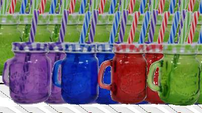 rojo, azul y verde con los diseños de tapas, Popote para disfrutar de su bebida.
