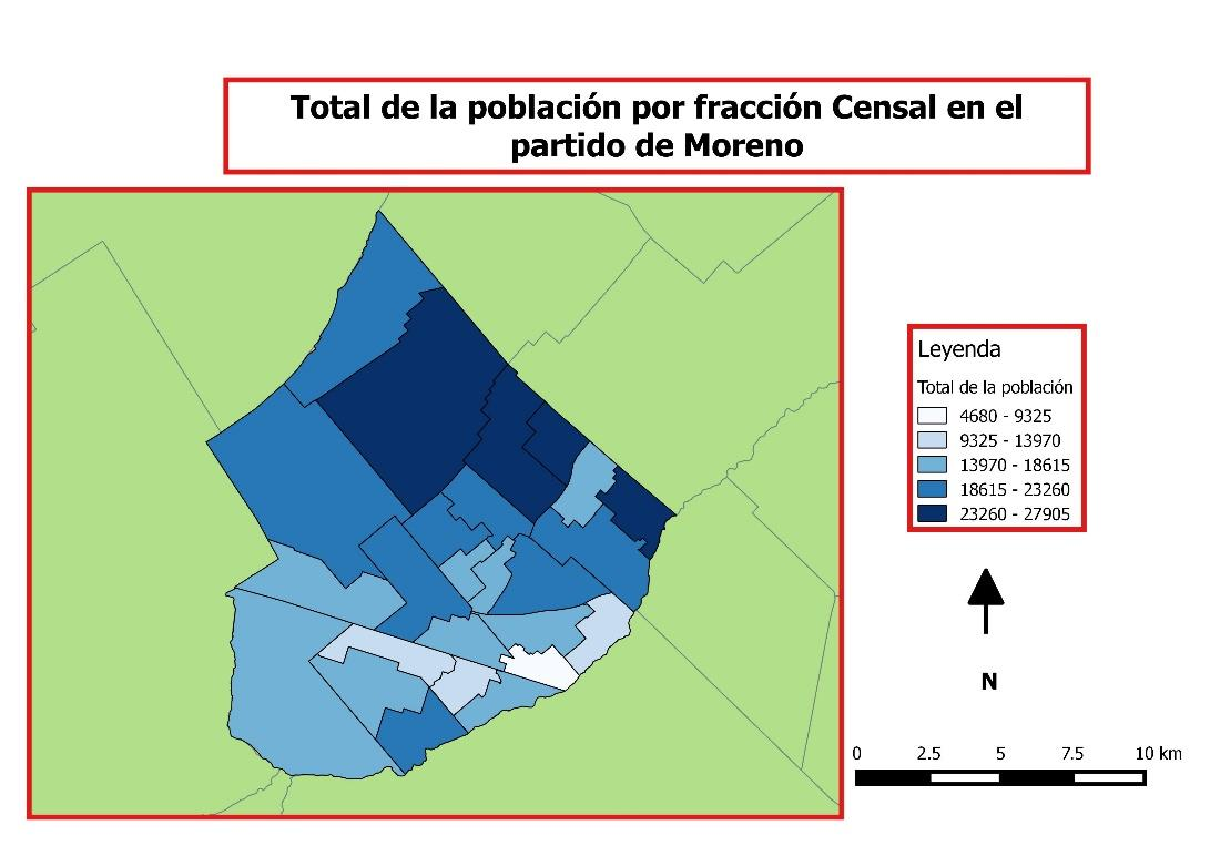 También se elaboró el siguiente mapa (Figura 5), que representa la población total del Partido de Moreno por fracción censal.