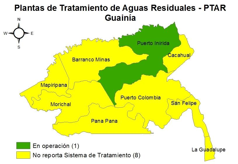 SISTEMAS DE TRATAMIENTO DE AGUAS RESIDUALES El porcentaje de agua residual tratada en el departamento de Guainía es de