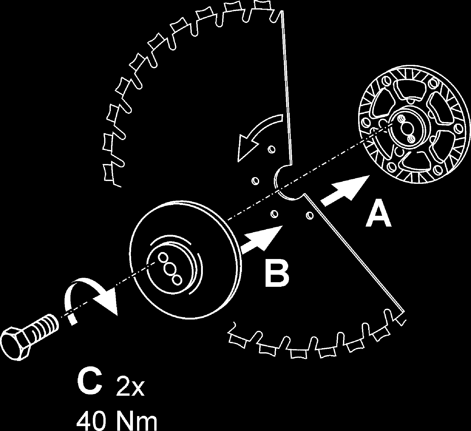 3.4.2 Premontar la unidad de disco de corte El sentido de giro del disco de corte debe coincidir con el sentido de giro de la máquina.