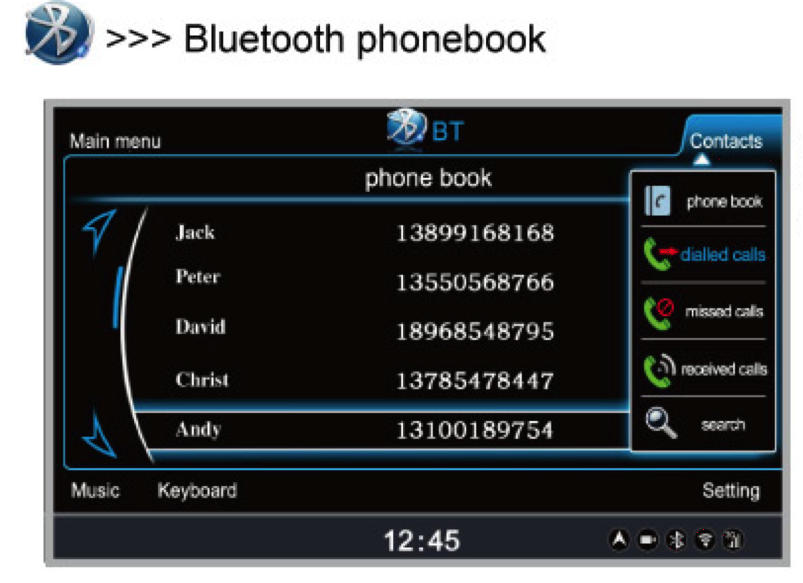 - Bluetooth PhoneBook Agenda de