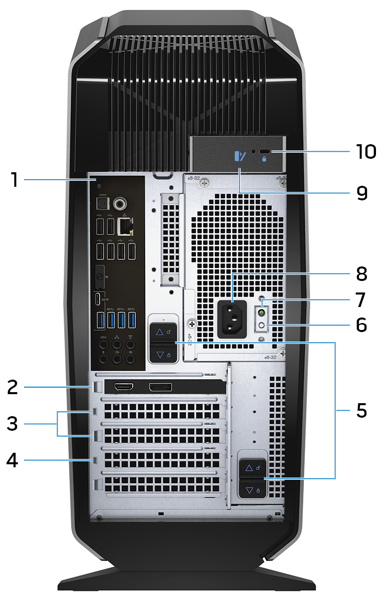 Parte posterior 1 Panel posterior Conecte dispositivos USB, de audio, etc.