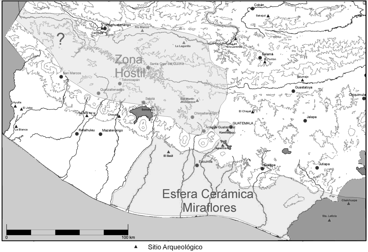 Figura 5 La barrera impuesta por Kaminaljuyu al inicio del Preclásico Tardío (Mapa de