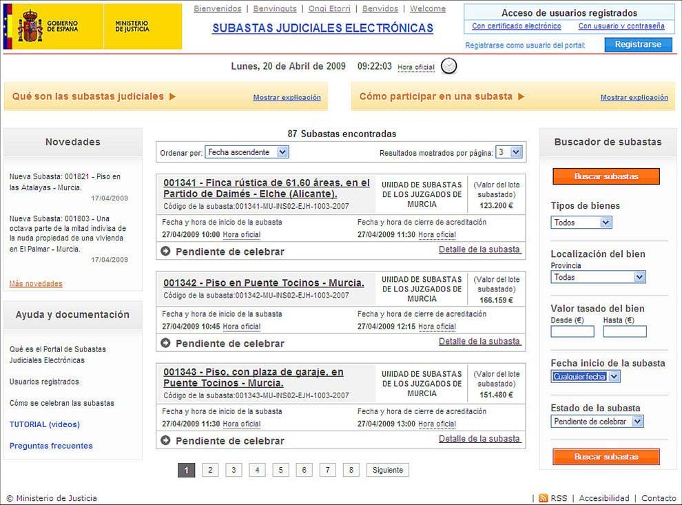 1. Introducción El Ministerio de Justicia, a través del Portal de Subastas Judiciales Electrónicas (http://subastas.mjusticia.