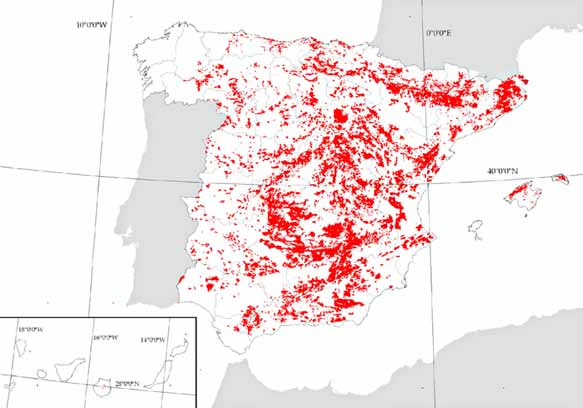 11 9340 Encinares 11.3 Distribución geográfica Distribución estimada del tipo de hábitat 9340 España. Datos del Atlas de los Hábitat de España, marzo de 2005.