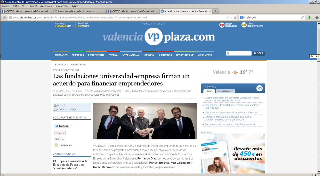 Periódicos digitales VALENCIA PLAZA Noticia completa: http://www.valenciaplaza.