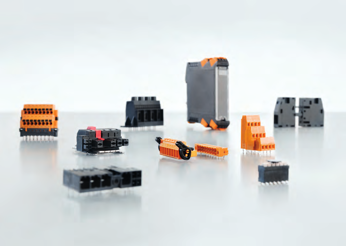 Bornes y conectores para circuito impreso, bornes pasamuros y carcasas para