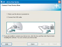 Desconecte o cabo USB e insira o CD do HP All-in-One para Windows. Consulte a Seção A. Problema: Aparece la pantalla Se ha producido un error en la instalación del dispositivo.