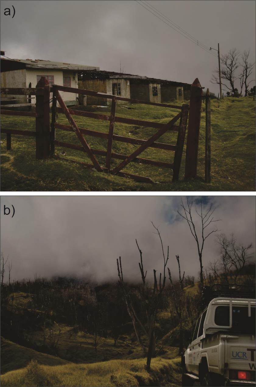 2 Fig. 2 Afectación por los gases ácidos volcánicos en los alrededores del volcán Turrialba. Fotografías de Gino González.