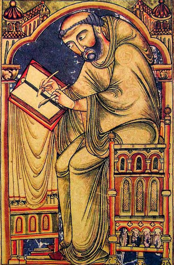 EL SCRIPTORIUM Con la mano derecha el copista escribe con una pluma de ganso, con la izquierda