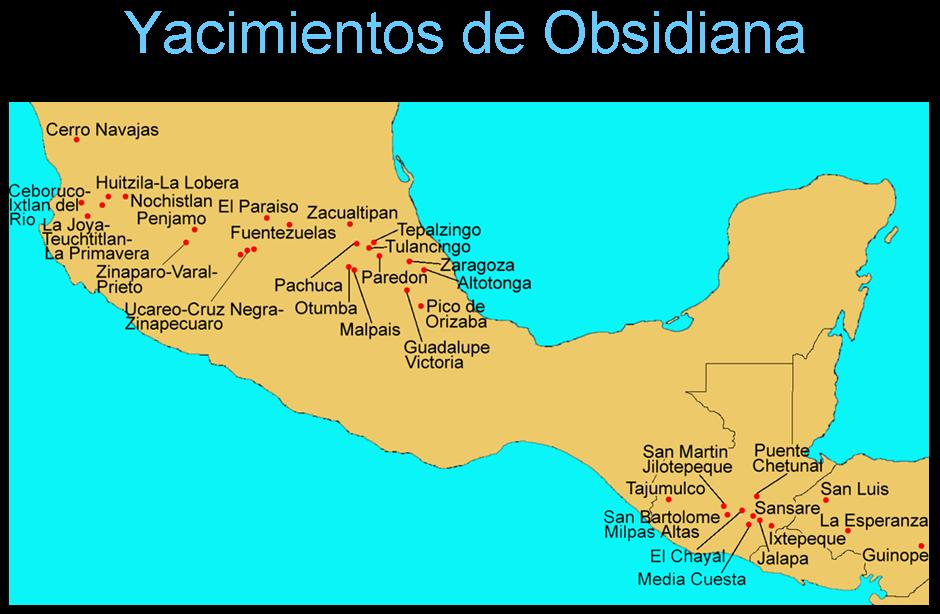 Figura 2 Yacimientos de obsidiana COSTA DEL GOLFO La obsidiana de tres sitios ubicados cerca de la Costa del Golfo de México fue analizada (Figura 3).