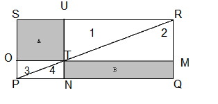 El área del triángulo 3 = área del triángulo 4 ( 1 punto) El segmento TR es la diagonal del TMRU, por lo tanto lo divide en 2 triángulos iguales. Entonces sus áreas son iguales.