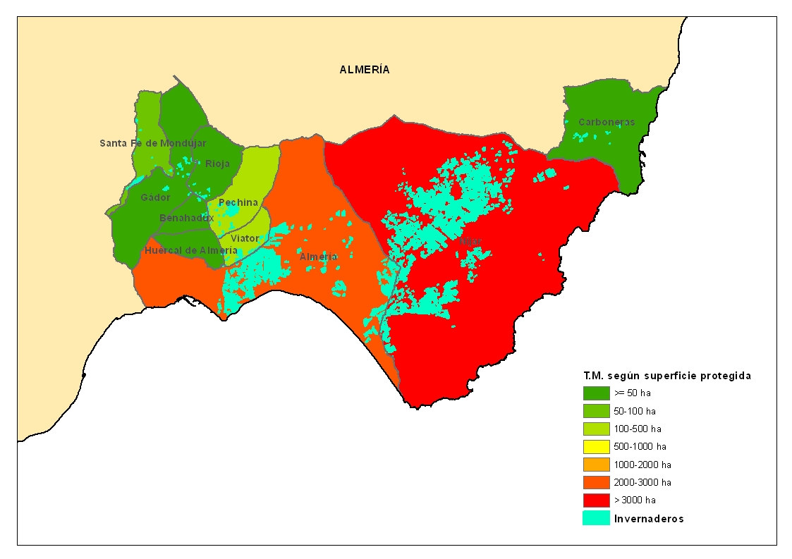 Figura 9 Distribución de los invernaderos y clasificación de términos municipales de