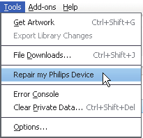 15 Reparación del reproductor a través de Philips Songbird 4 Para finalizar la reparación, siga las instrucciones que aparecen en pantalla.
