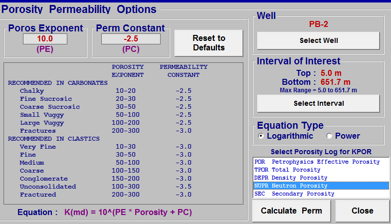 Metodología - Permeabilidad por Porosidad: K(md) = PC + ϕ PE Donde: PC: Constante de Permeabilidad PE: