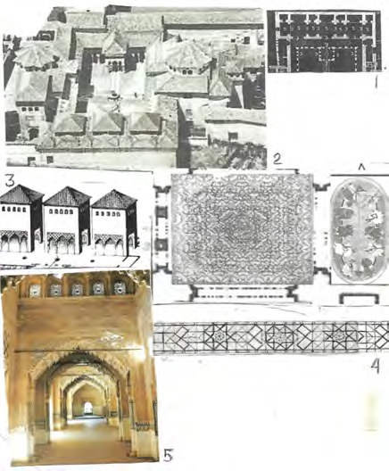 vista por dentro de la Qubba Barudiyyin de Marrakech, almorávide (B); al exterior destaca la estrella con su tejado policromo, una ventana por cada cara de una (4) punta; 6, vista interior de la