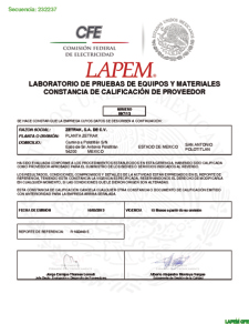 Certificación por parte de el LPEM-CFE para la reparación de transformadores de