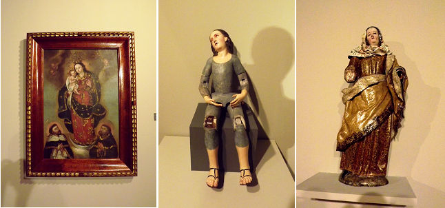 En una de sus salas podemos apreciar también una exposición de arte pre hispánico. ❶ Virgen del Rosario y San Francisco, óleo S. XVIII.