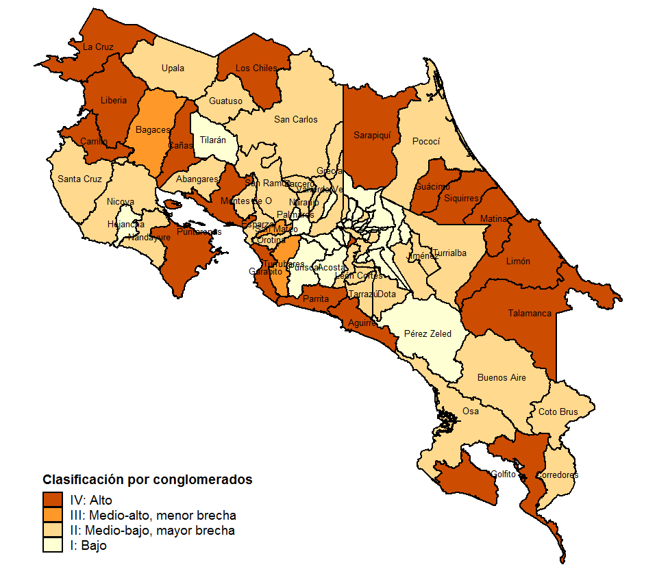 Figura 3 Clasificación cantonal por análisis de conglomerados de fecundidad adolescente Costa Rica, 2011.