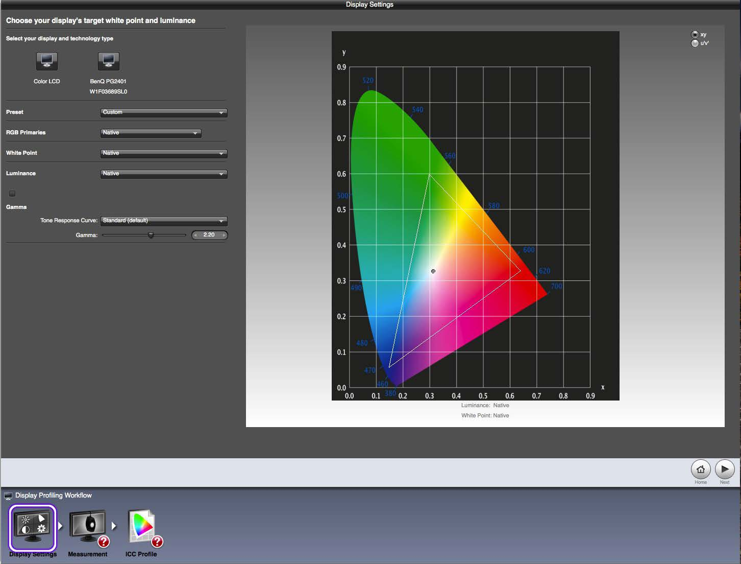 Solo para usuarios expertos: Puede personalizar los Primarios RGB mediante (x,y) o (u,v ), y ajustar los