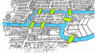 Ejemplos: Grafos Dos islas en el río Pregel que cruza Königsberg se unen entre ellas y con la tierra firme mediante siete puentes.