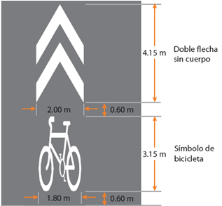 Ciclovías segregada dentro del perímetro urbano: Marcas en cada intersección y cada 100 m.