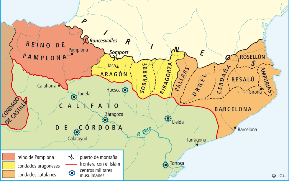 En el siglo VIII, Carlomagno, rey de los francos, realizó varias expediciones contra los musulmanes y consiguió el control de importantes ciudades como Pamplona, Jaca y Barcelona.