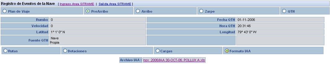 número de cargas y el Formato IAA (SITRAME que le indica datos sobre la llegada de la nave solo debe seleccionar la opción Formato IAA y abrir el