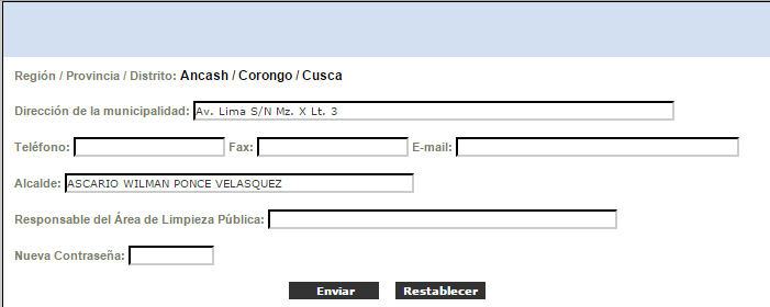 Paso 3: Suministrar y registrar en la plataforma SIGERSOL 2015 Información de la municipalidad Ingresar nueva contraseña, puede ser la misma