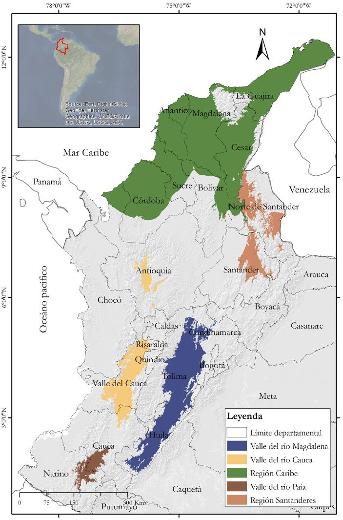 Figura 1. Área de estudio (Distribución potencial del Bs-T en Colombia).