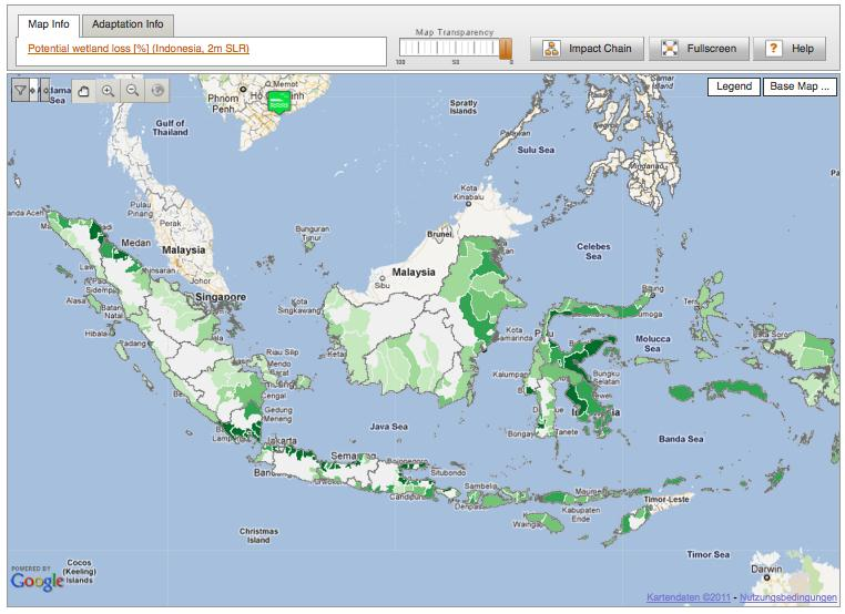 Ejercicio 2B: Mapas de impacto para Indonesia Pérdida Potencial de Humedales (2m SLR) Ejercicio 2.B.3: Las zonas de humedales más vulnerables en la isla de Sumatra 1. Medan 2. Perbaungan 3.
