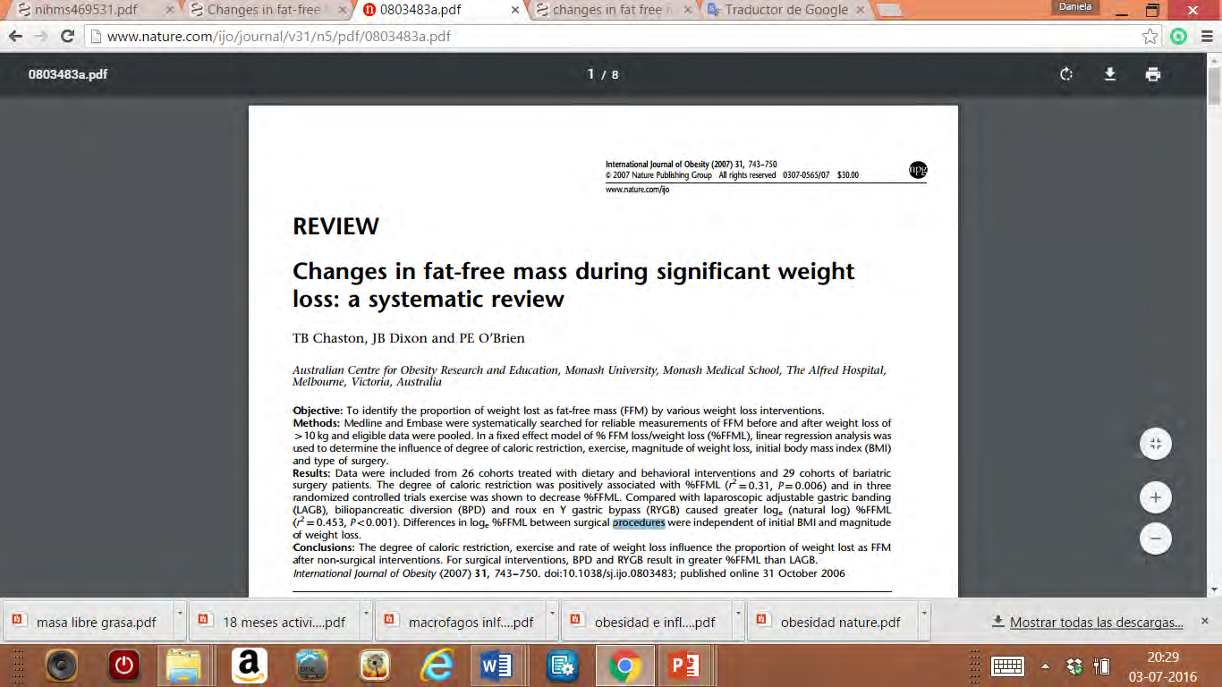 Objetivo ü Identificar la proporción del perdida de peso en forma de masa libre de grasa (FFM) por varias intervenciones de pérdida de peso.