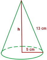 Calcula el área lateral, total y el volumen de un cono cuya generatriz mide 13 cm y el radio de la base es de 5