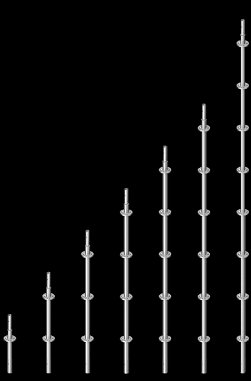 Elementos de soporte vertical de acero y aluminio Los Verticales son tubos de 48,3 mm. de diámetro de acero galvanizado o de aluminio. Estos tubos tienen rosetas cada 50 cm.