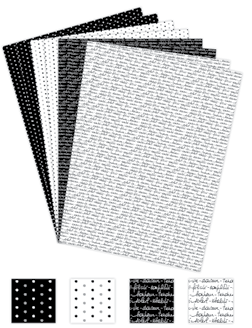 Papeles impresos con motivos Lunares y palabras.