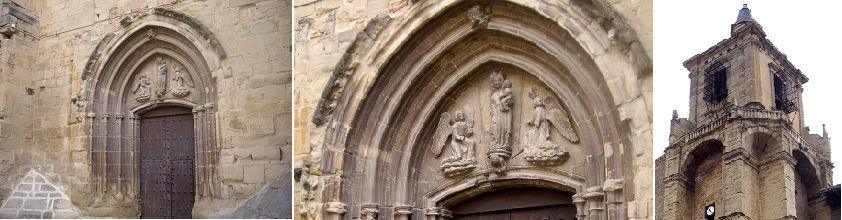❶ Puerta de poniente del S. XIV ❷ De arco apuntado con tres arquivoltas, que en centro de las dos exteriores hay una cabeza con hojas de parra.