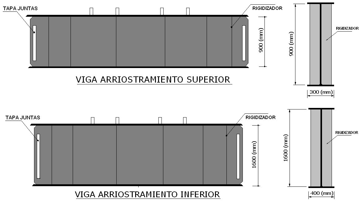 Figura 1.31: Sección transversal de vigas de arriostramiento. (CEE, 2009) Sobre estas vigas de arriostramiento metálicas se coloca una losa de 15.5 cm.