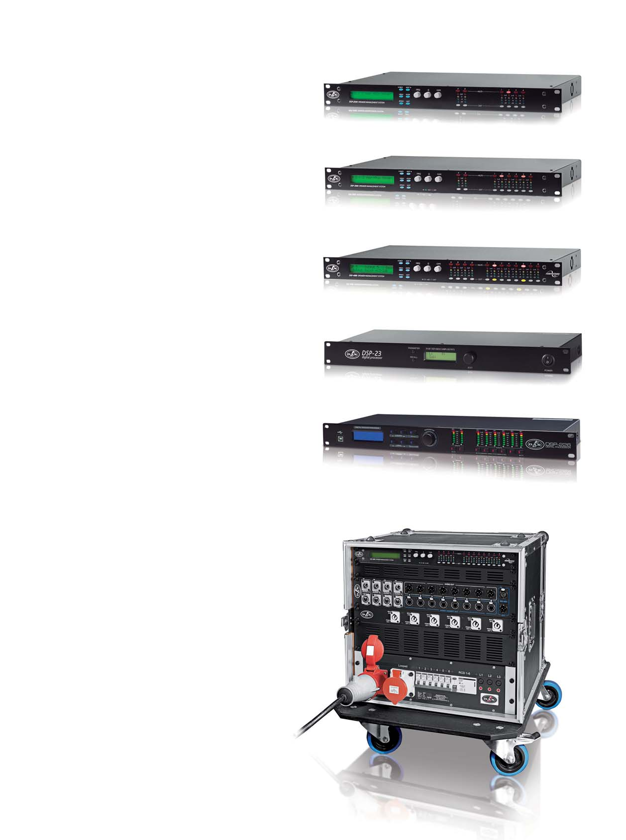 Electronics DSP-series Los procesadores de señal D.A.S. han sido diseñados para un perfecto control de funcionamiento en una amplia gama de sistemas de refuerzo de sonido D.A.S. Los procesadores digitales de la serie DSP ofrecen The D.